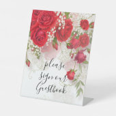 Red Roses & Babys Breath Elegant Floral Wedding  台座サイン (正面)