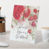Red Roses & Babys Breath Elegant Floral Wedding  台座サイン (インサイチュ)