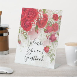 Red Roses & Babys Breath Elegant Floral Wedding  台座サイン