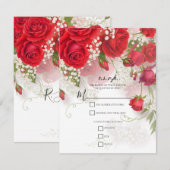 Red Roses & Babys Breath Elegant Floral Wedding  招待状 (正面/裏面)