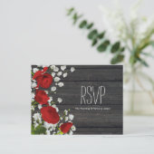Red Roses & Baby's Breath on Wood RSVP インビテーションポストカード (スタンド正面)