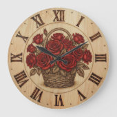 Red Roses Basket Wall Clock ラージ壁時計 (正面)