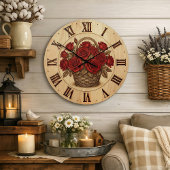 Red Roses Basket Wall Clock ラージ壁時計