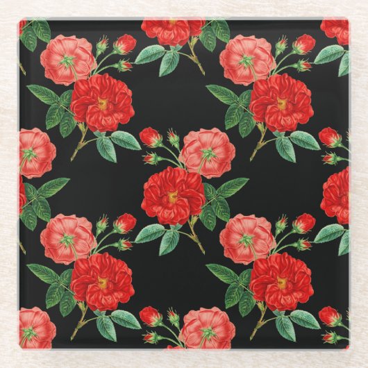 Red Roses, Black Background, ガラスコースター (正面)