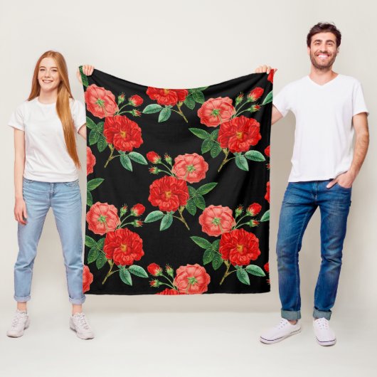Red Roses, Black Background, フリースブランケット (インサイチュ)