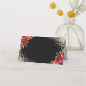 Red Roses Black Gold Floral プレイスカード (裏面)