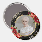 Red Roses Black Gold Floral Photo マグネット (正面/裏面)