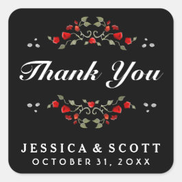 Red Roses Black & White Matching 結婚's Thank You スクエアシール