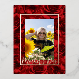 Red Roses Bouquets Happy Mother's Dayの写真実在 箔シーズンポストカード