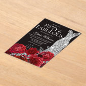 Red Roses Diamond Gown 50th Birthday Party Black  アクリル招待状 (レイダウン)