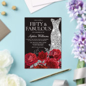 Red Roses Diamond Gown 50th Birthday Party Black  アクリル招待状 (インサイチュ (ウェディング))
