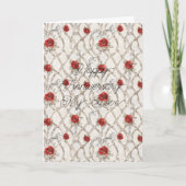 Red Roses Faux Wood Floral Anniversary カード (正面)