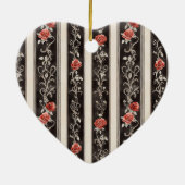 Red Roses Faux Wood Floral Christmas セラミックオーナメント (裏面)