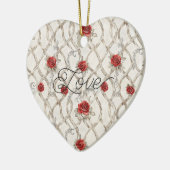 Red Roses Faux Wood Floral Christmas セラミックオーナメント (左)