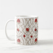 Red Roses Faux Wood Floral Love コーヒーマグカップ (左)