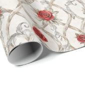 Red Roses Faux Wood Floral Love ラッピングペーパー (ロールコーナー)