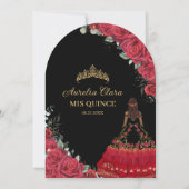 Red Roses Floral Black Charro Quinceanera 15 Arch 招待状 (裏面)