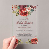 Red Roses Floral Bridal Shower アクリル招待状 (インサイチュ (ポータブル))