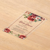 Red Roses Floral Bridal Shower アクリル招待状 (レイダウン)
