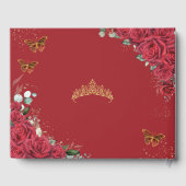 Red Roses Floral Butterflies QUINCEAÑERA 16 Photo ゲストブック (裏面)
