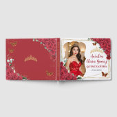 Red Roses Floral Butterflies QUINCEAÑERA 16 Photo ゲストブック (全面)
