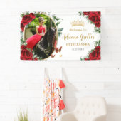 Red Roses Floral Butterflies Quinceanera Photo 15 横断幕 (インサイチュ)