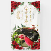 Red Roses Floral Butterflies Quinceanera Photo 15 横断幕 (縦)