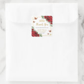 Red Roses Floral Butterflies Quinceanera Sweet 16 スクエアシール (バッグ)