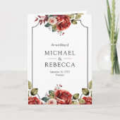 Red Roses Floral Frame Photo QR Code Wedding 招待状 (正面)