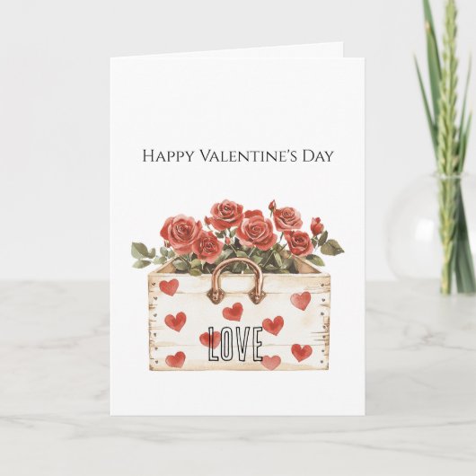 Red Roses Floral Hearts Valentine's Day カード (正面)