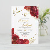 Red Roses Floral Ik Onkar Indian Wedding 招待状 (スタンド正面)