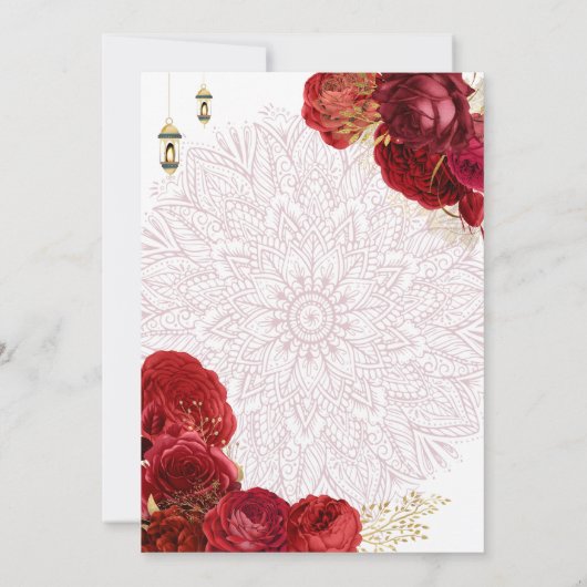 Red Roses Floral Ik Onkar Indian Wedding 招待状 (裏面)