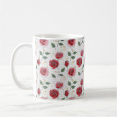 Red Roses Floral Line Art Pattern コーヒーマグカップ (左)