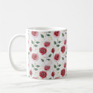 Red Roses Floral Line Art Pattern コーヒーマグカップ