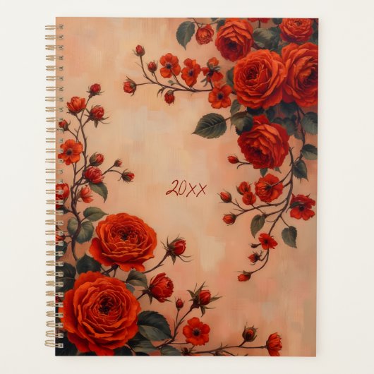 Red Roses Floral Spiral-bound Botanical Print プランナー手帳 (正面)