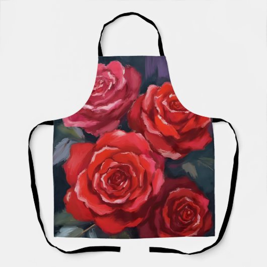 Red Roses Floral Watercolor Painted Flowers エプロン (正面)