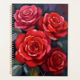 Red Roses Floral Watercolor Painted Flowers プランナー手帳
