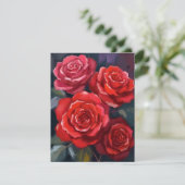 Red Roses Floral Watercolor Painted Flowers Card (スタンド正面)