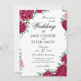 Red roses floral Wedding Invitation 招待状