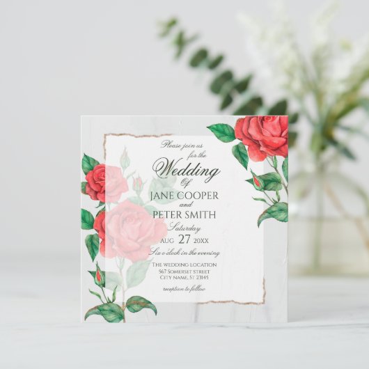 Red Roses floral Wedding Invitation 招待状 (スタンド正面)