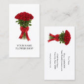 Red roses flower bouquet florist business cards 名刺 (正面/裏面)