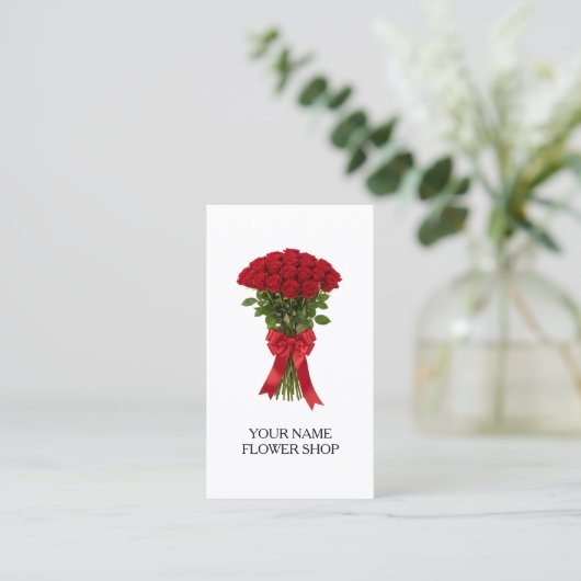 Red roses flower bouquet florist business cards 名刺 (スタンド正面)