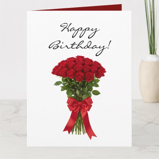 Red roses flower bouquet romantic Birthday card カード (正面)