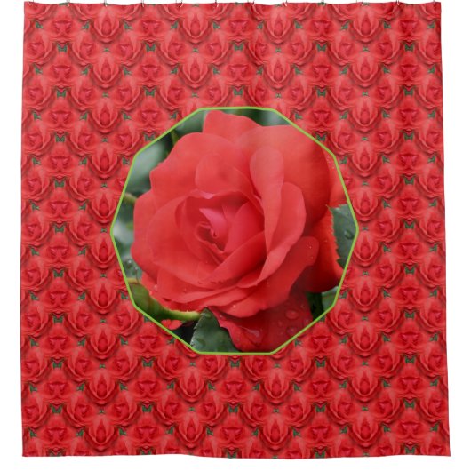 Red Roses Foral Art Pattern  シャワーカーテン (正面)