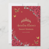 Red Roses Gold Butterflies Quinceanera Sweet 16  セーブザデート (裏面)