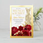 Red Roses & Gold Foil Border Bridal Shower 箔招待状 (立ち正面)
