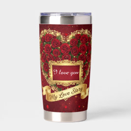 Red Roses Gold Glitter Love Story Tumbler 保温保冷タンブラー