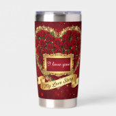 Red Roses Gold Glitter Love Story Tumbler 保温保冷タンブラー (正面)