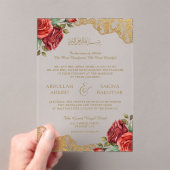 Red Roses Gold Lace Muslim Wedding アクリル招待状 (インサイチュ (ポータブル))