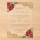 Red Roses Gold Lace Muslim Wedding アクリル招待状 (正面)